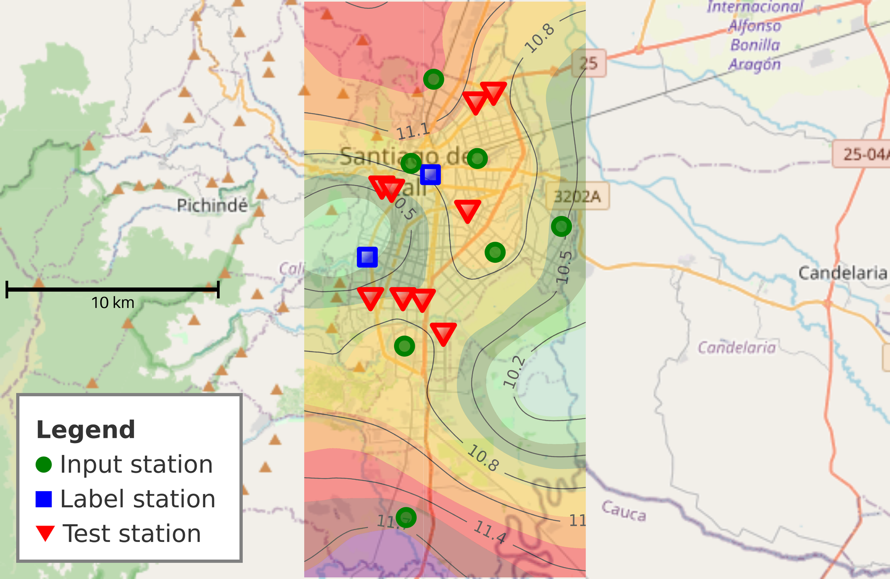 Estaciones de monitorización y predicción de PM2.5 en Cali